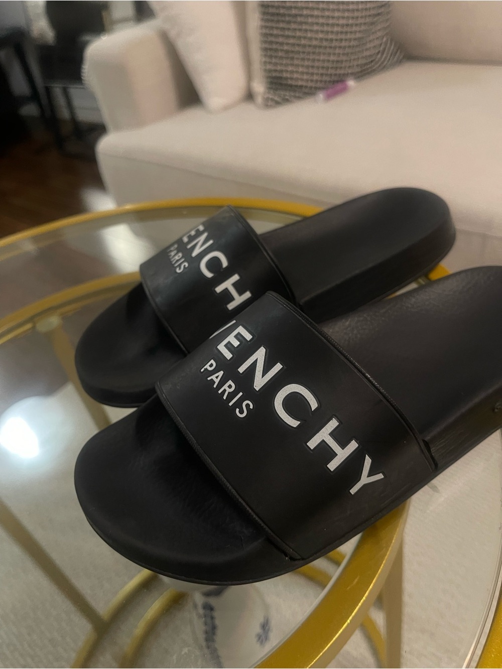 Givenchy Black Slides with White Logo